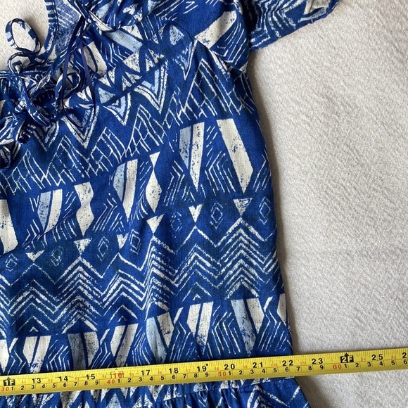 Knox Rose Blue Dress Short Sleeve Tiered Midi Ruffle Scoop Neck Size L - Picture 9 of 10